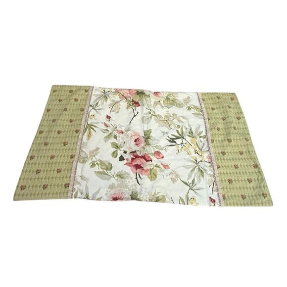 Vintage‎ Floral Queen Pillowcase Sham Green Pink Roses Cottagecore Shabby Set - Picture 10 of 12